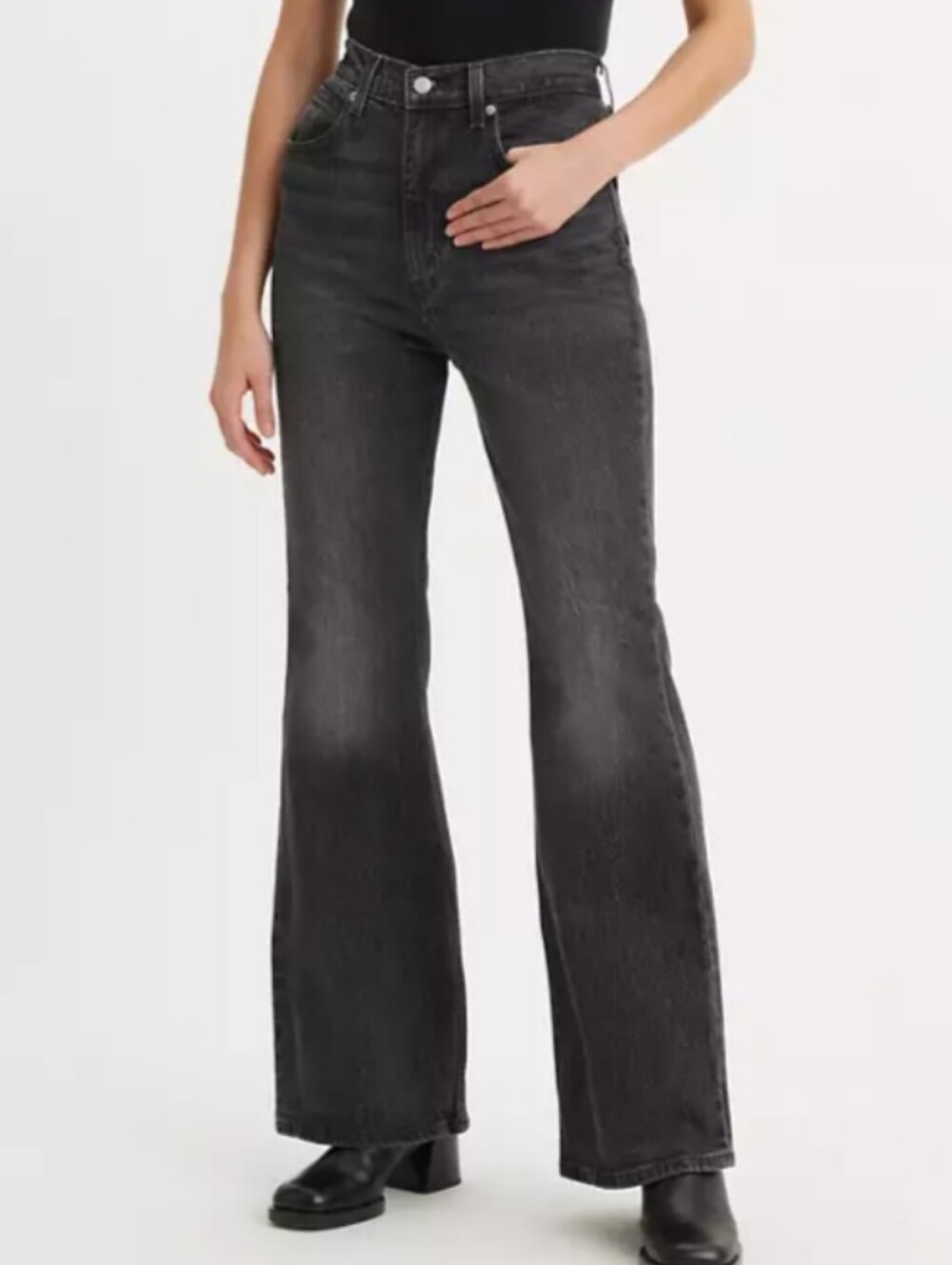 Levi's 70s High Flare Jeans Premium Denim In Just A Hint Black Size 26